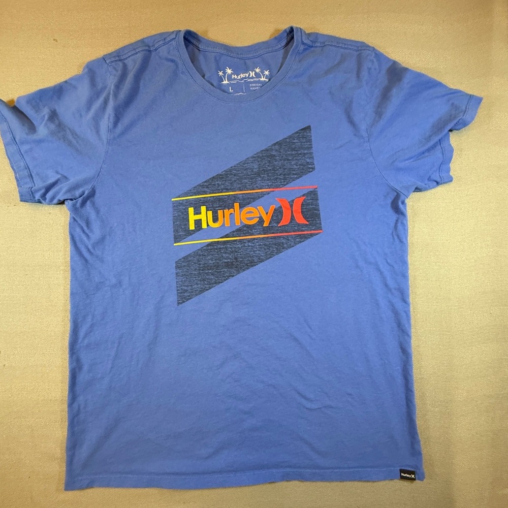 Hurley Mens Everyday Washed Graphic T-Shirt Blue Short Sleeve Crewneck Logo L